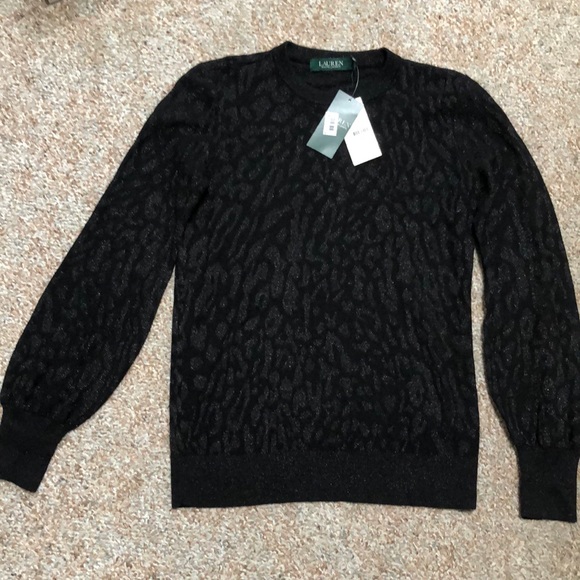 Lauren Ralph Lauren Woman Glitter Animal Print Black Sweater size S - Picture 2 of 7